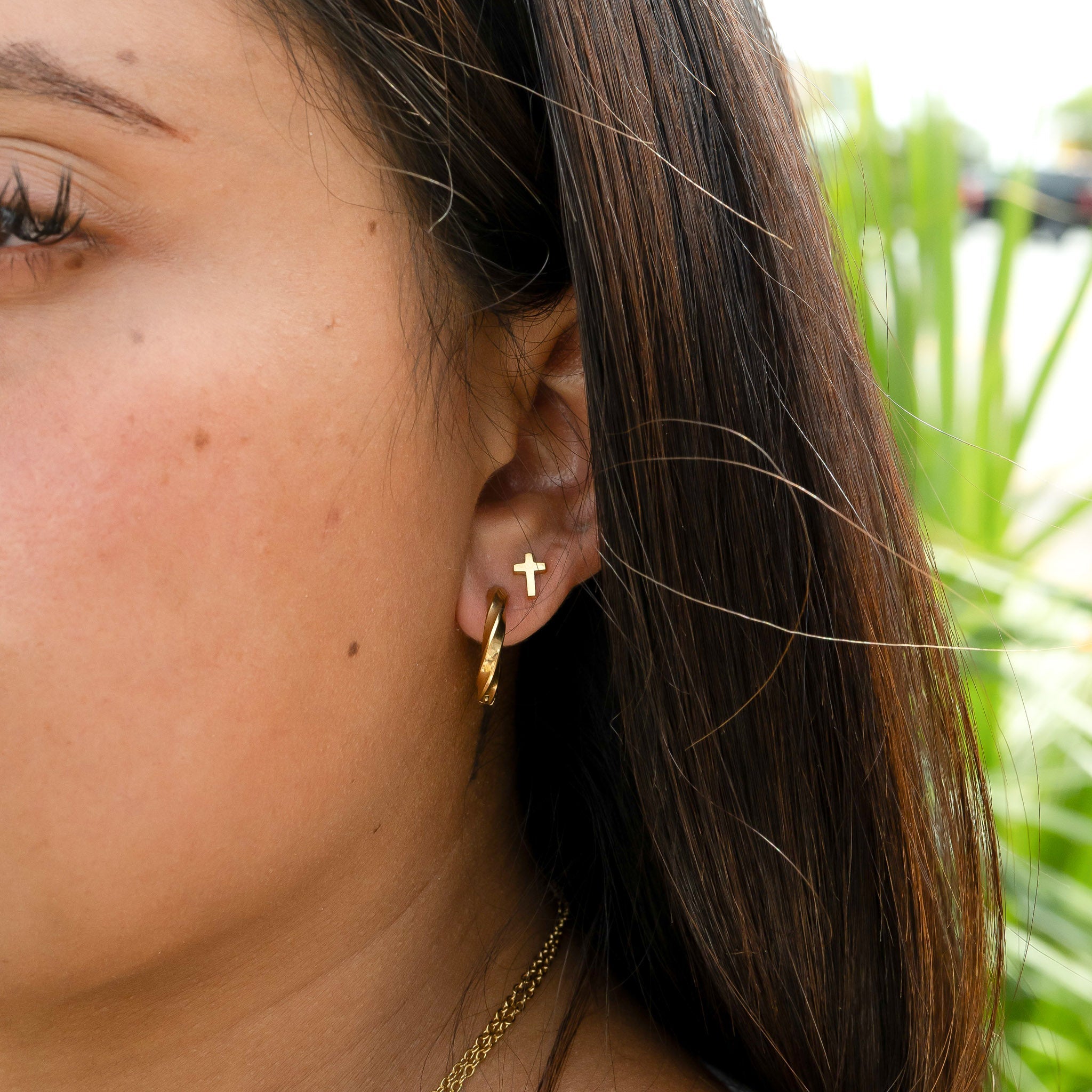 18K Gold PVD Stainless Steel Textured Twisted Huggie Hoop Earrings