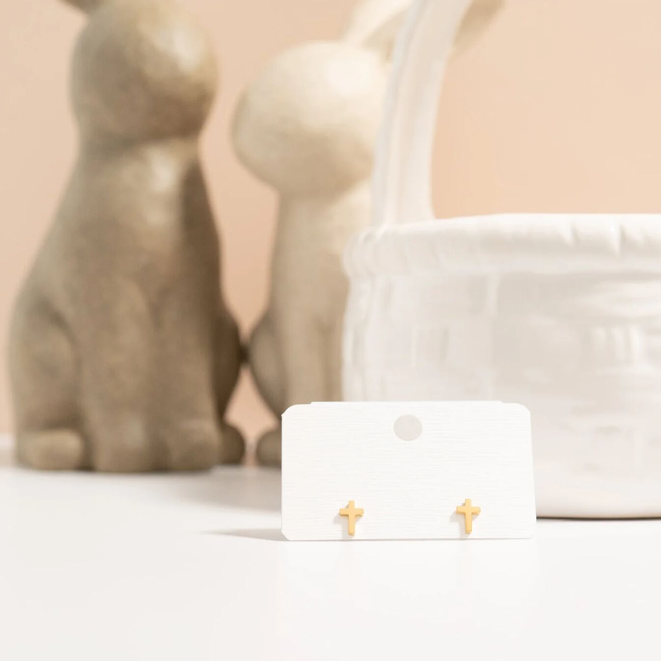 18K Gold PVD Stainless Steel Cross Stud Earrings