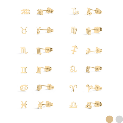 18K Gold PVD Stainless Steel Zodiac Stud Earrings