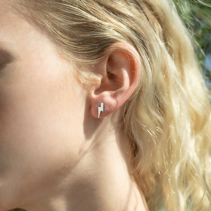 18K Gold PVD Stainless Steel Lightning Bolt Stud Earrings