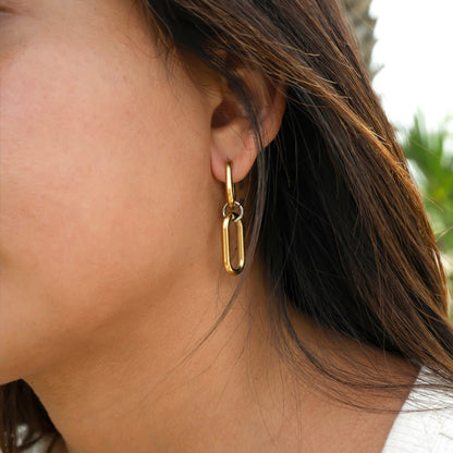 18K Gold PVD Stainless Steel Convertible Huggie Earrings