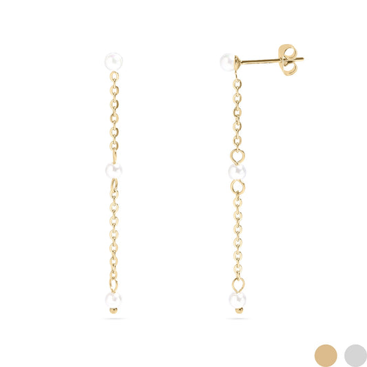 18K Gold PVD Stainless Steel Pearl Dangle Earrings