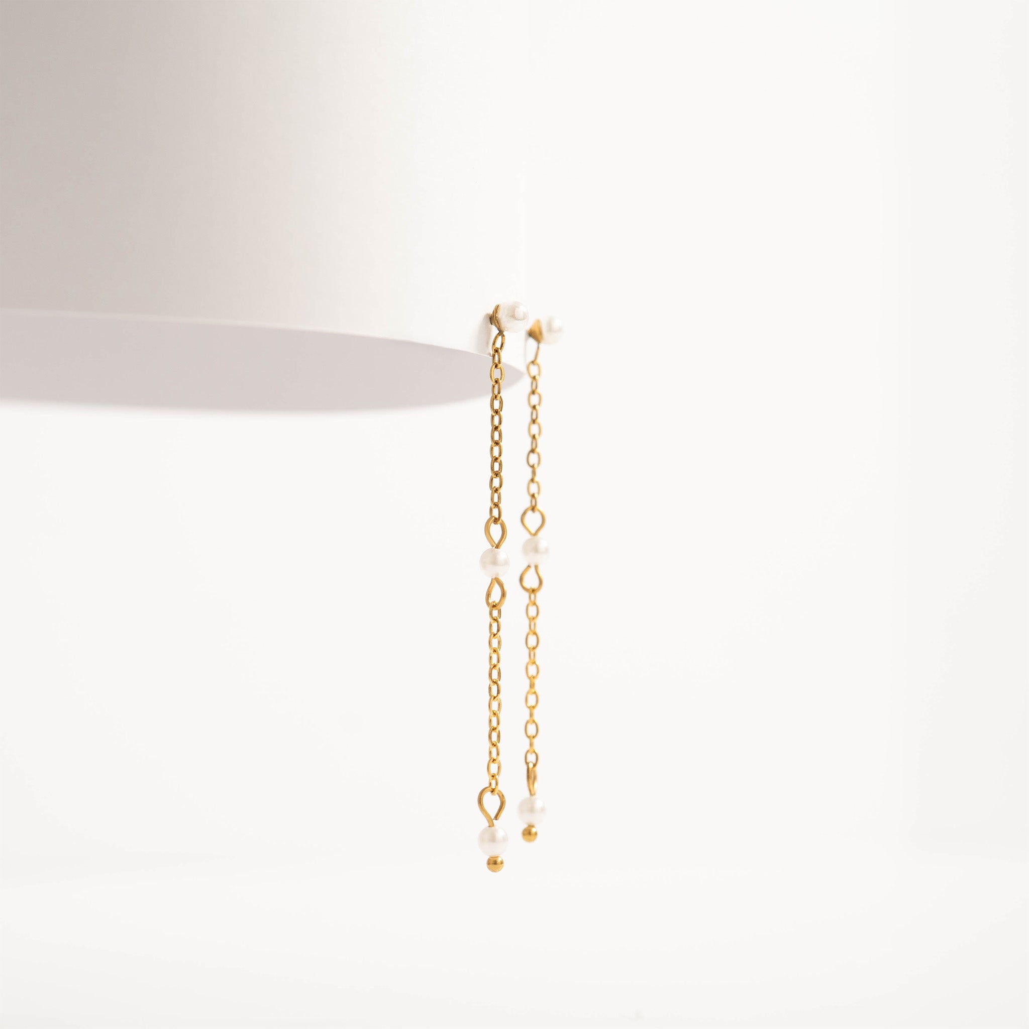 18K Gold PVD Stainless Steel Pearl Dangle Earrings