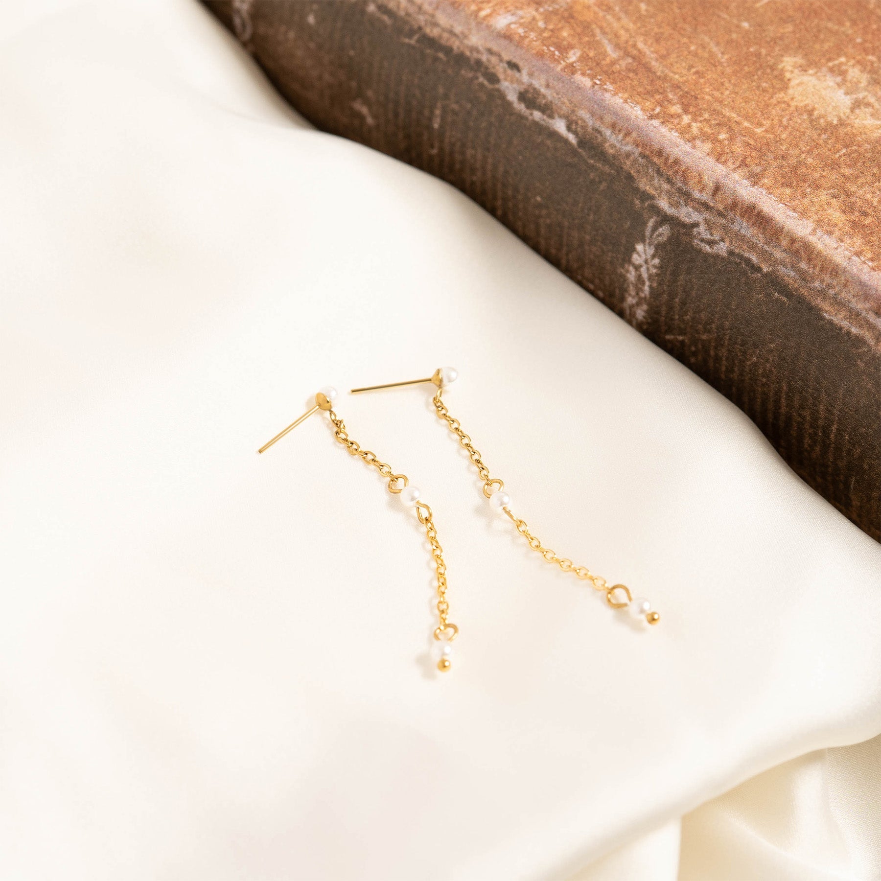 18K Gold PVD Stainless Steel Pearl Dangle Earrings