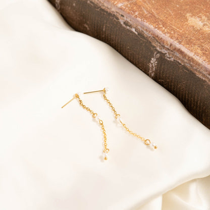 18K Gold PVD Stainless Steel Pearl Dangle Earrings