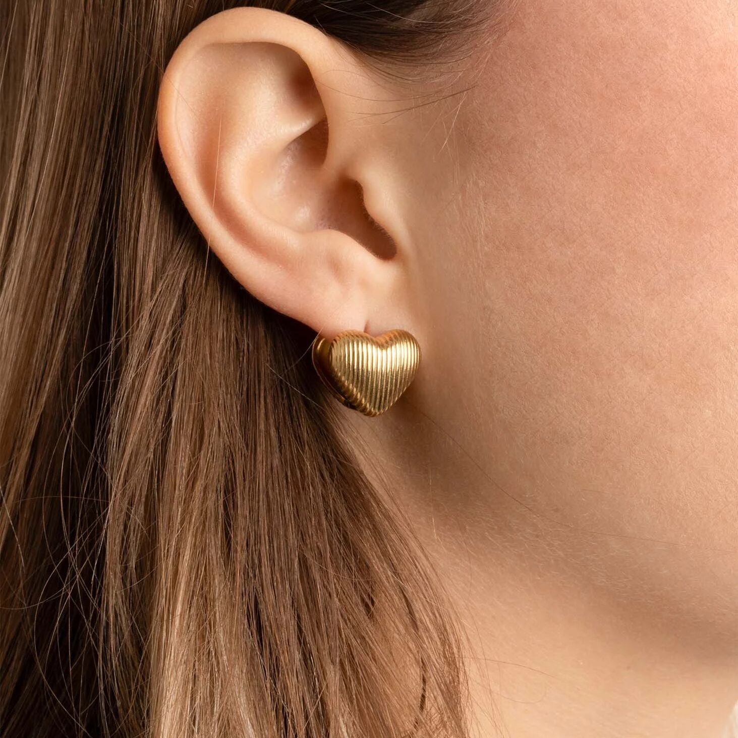 18K Gold PVD Stainless Steel Heart Huggie Earrings