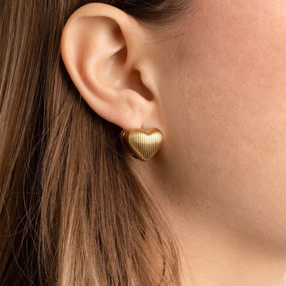 18K Gold PVD Stainless Steel Heart Huggie Earrings