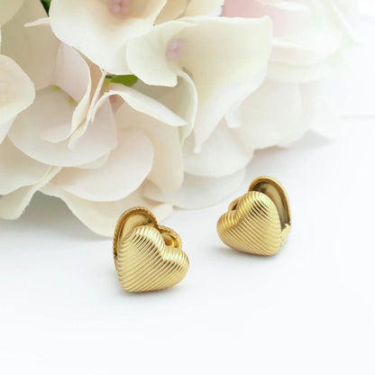 18K Gold PVD Stainless Steel Heart Huggie Earrings