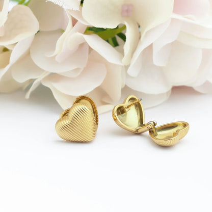 18K Gold PVD Stainless Steel Heart Huggie Earrings