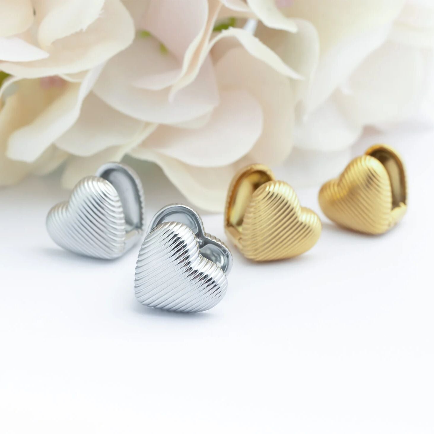 18K Gold PVD Stainless Steel Heart Huggie Earrings