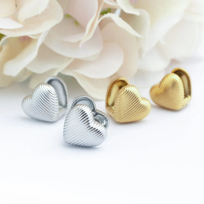 18K Gold PVD Stainless Steel Heart Huggie Earrings