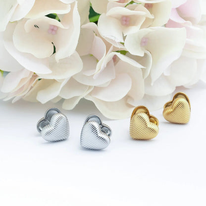 18K Gold PVD Stainless Steel Heart Huggie Earrings