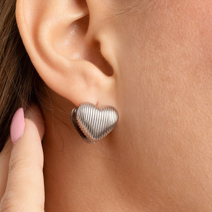 18K Gold PVD Stainless Steel Heart Huggie Earrings