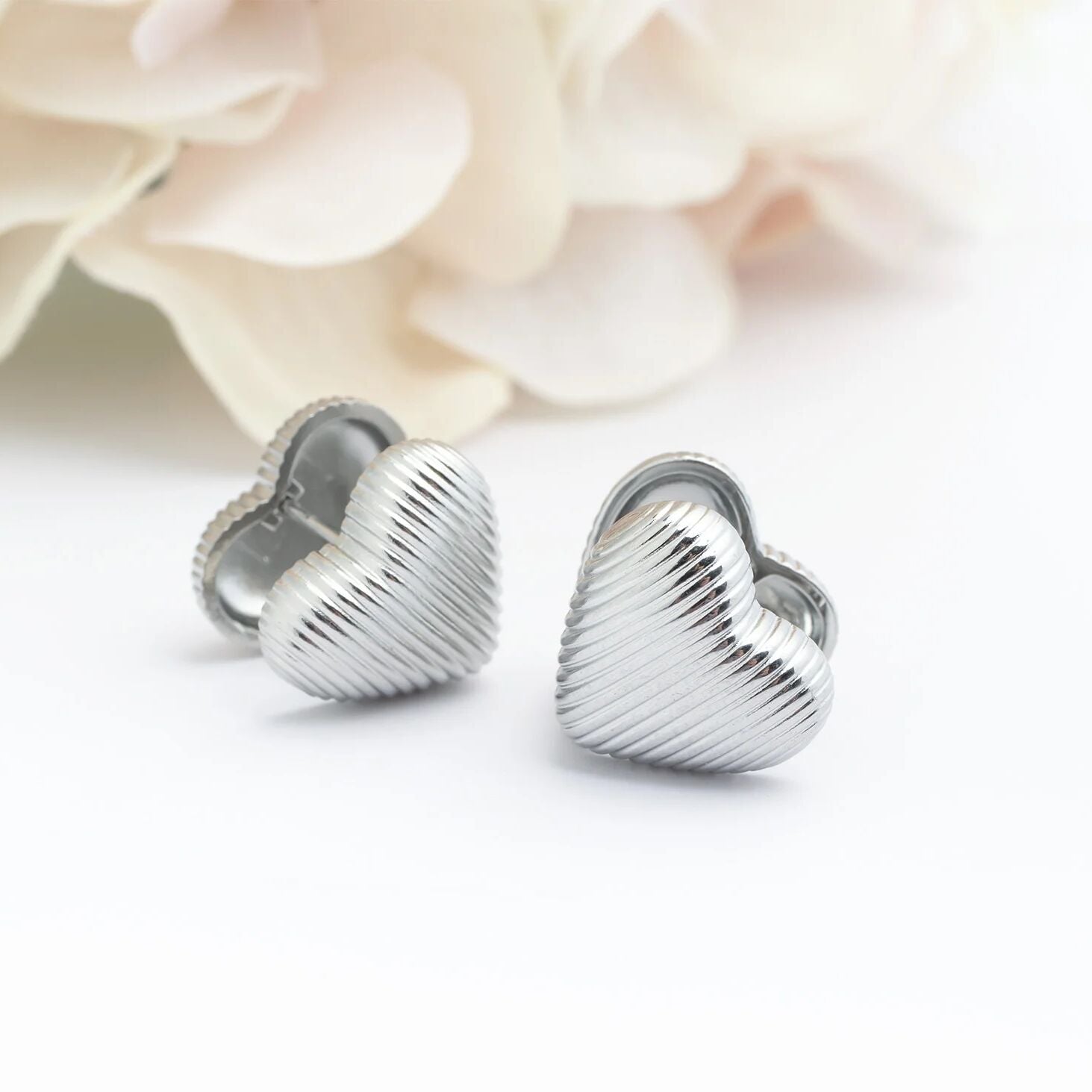 18K Gold PVD Stainless Steel Heart Huggie Earrings