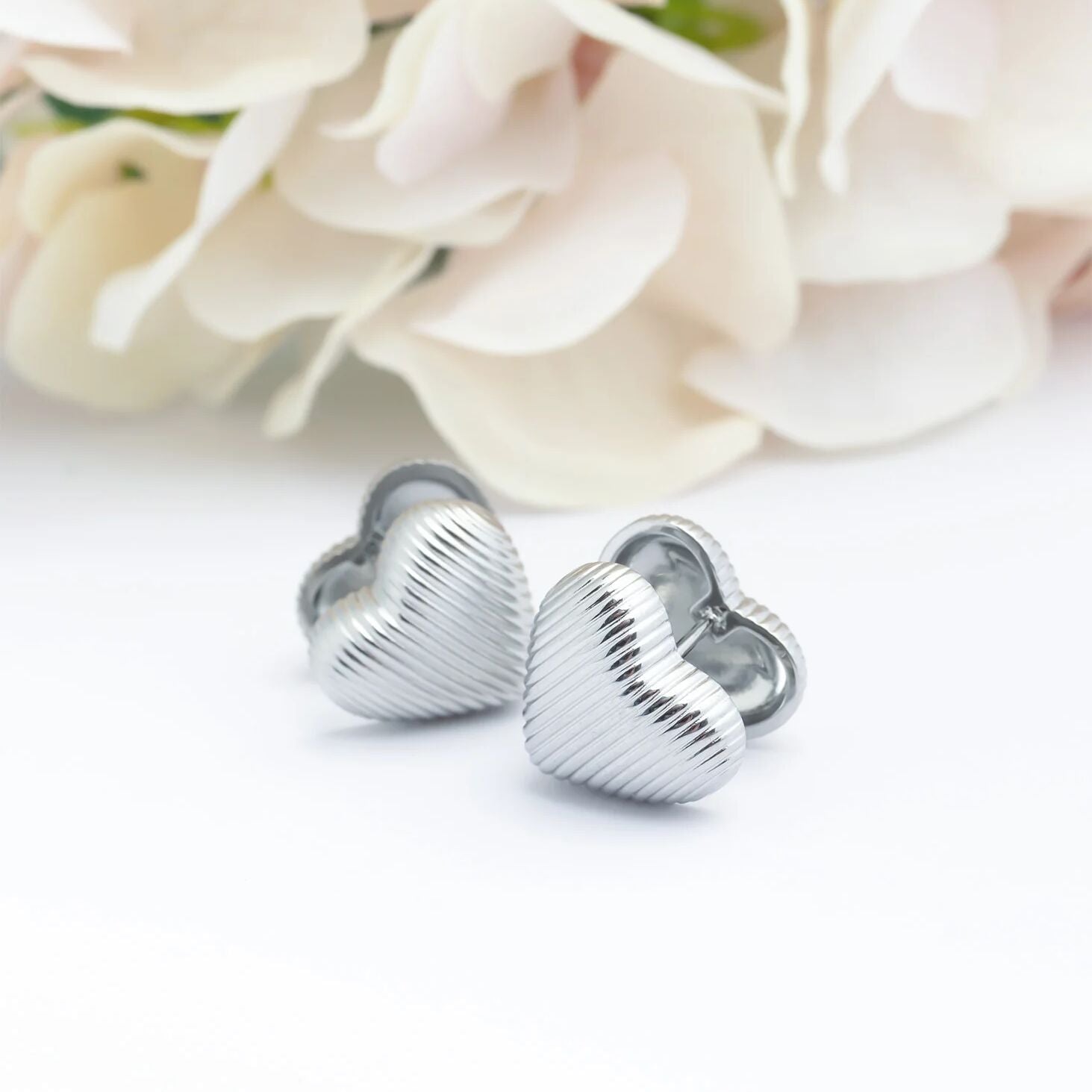 18K Gold PVD Stainless Steel Heart Huggie Earrings
