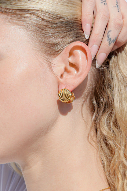 18K Gold PVD Stainless Steel Shell Huggies Earrings