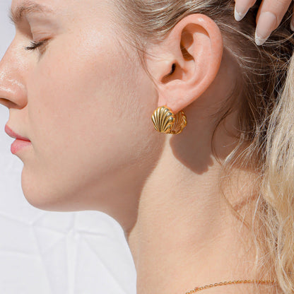 18K Gold PVD Stainless Steel Shell Huggies Earrings