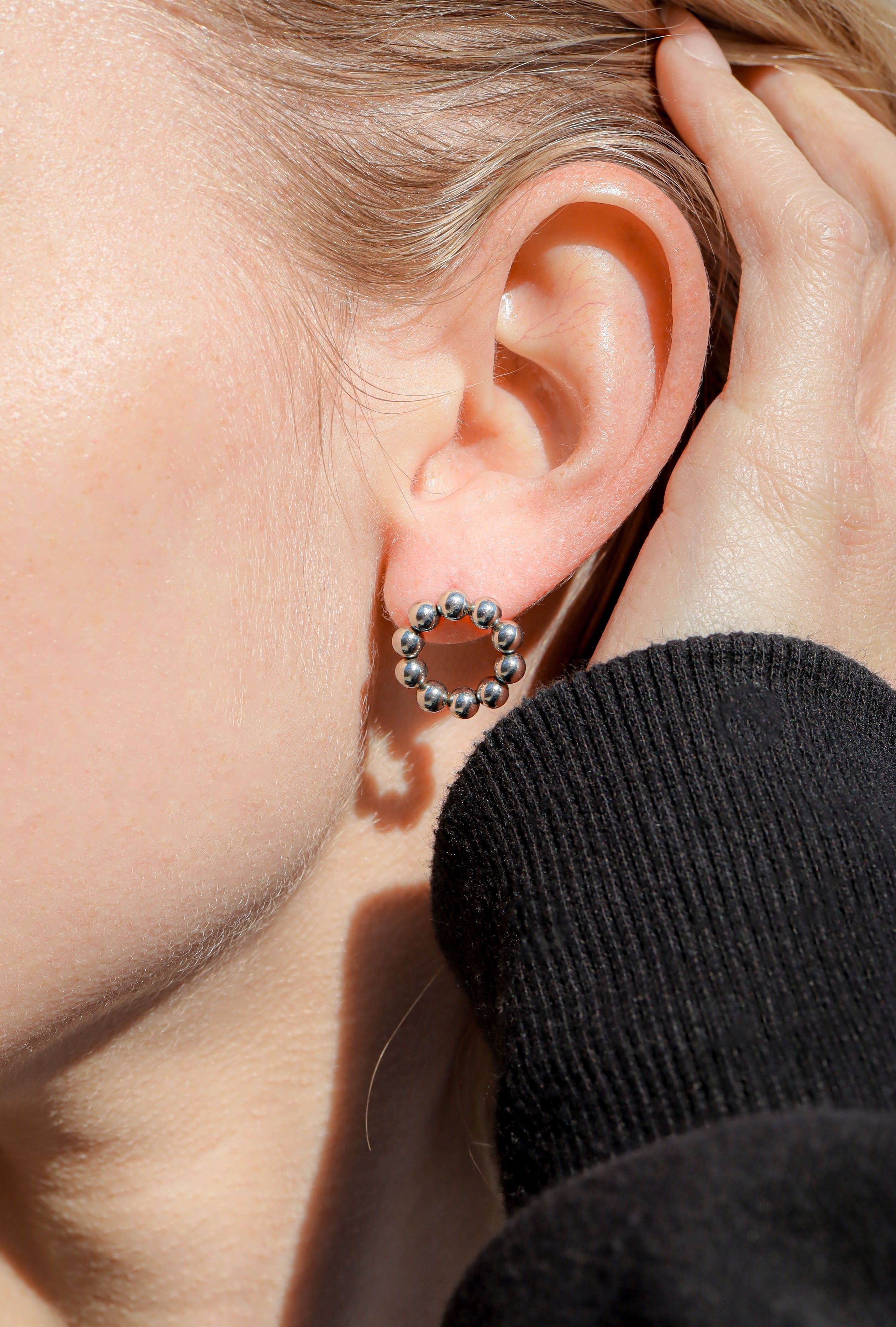 18K Gold PVD Stainless Steel Circle Ball Stud Earrings