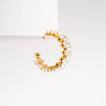 18K Gold PVD Stainless Steel Marquis CZ Stone Hoop Earrings