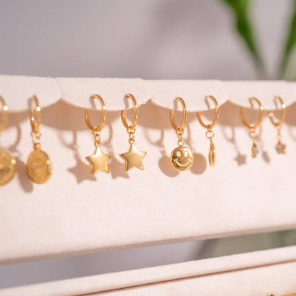 18K  Gold Stainless Steel Smiley Face Huggie Earrings