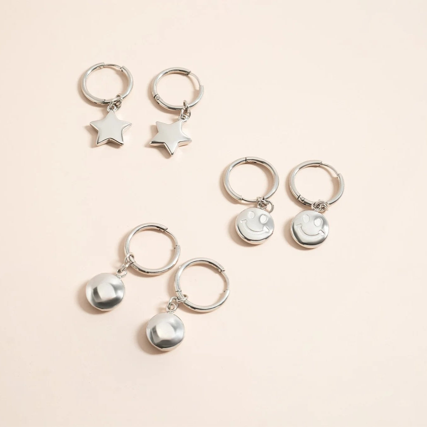 18K  Gold Stainless Steel Smiley Face Huggie Earrings