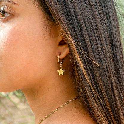 18K Gold PVD Stainless Steel Star Huggie Earrings