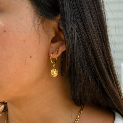 18K  Gold Stainless Steel Smiley Face Huggie Earrings