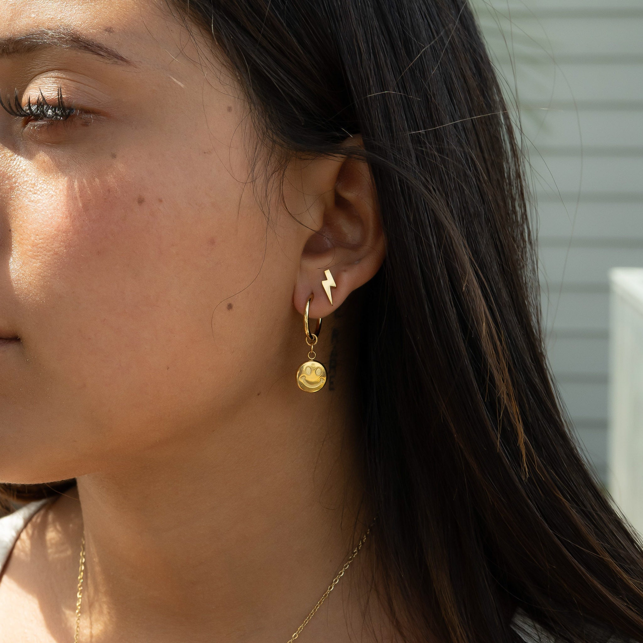 18K  Gold Stainless Steel Smiley Face Huggie Earrings
