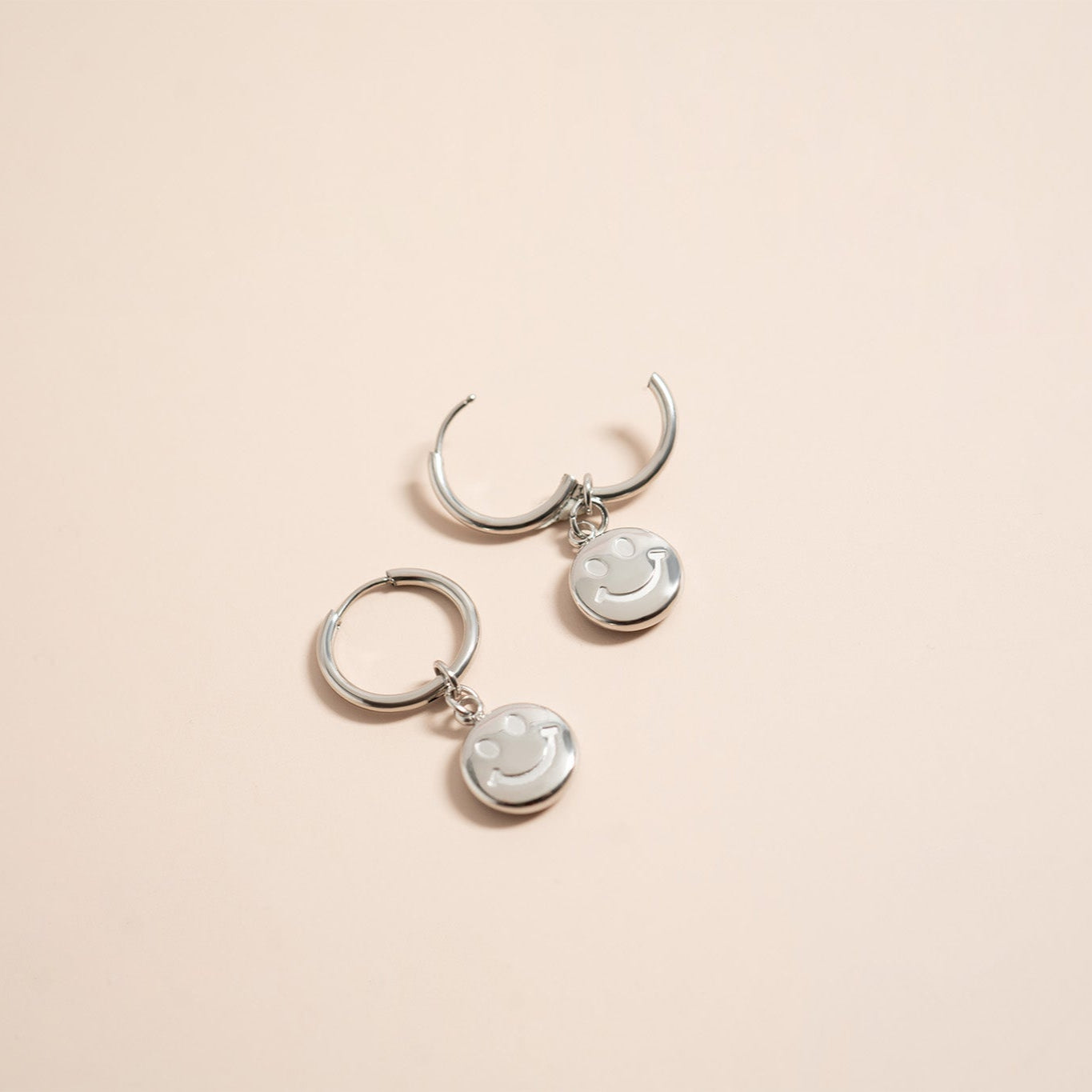 18K  Gold Stainless Steel Smiley Face Huggie Earrings