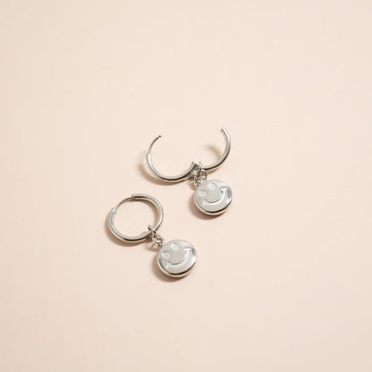 18K  Gold Stainless Steel Smiley Face Huggie Earrings