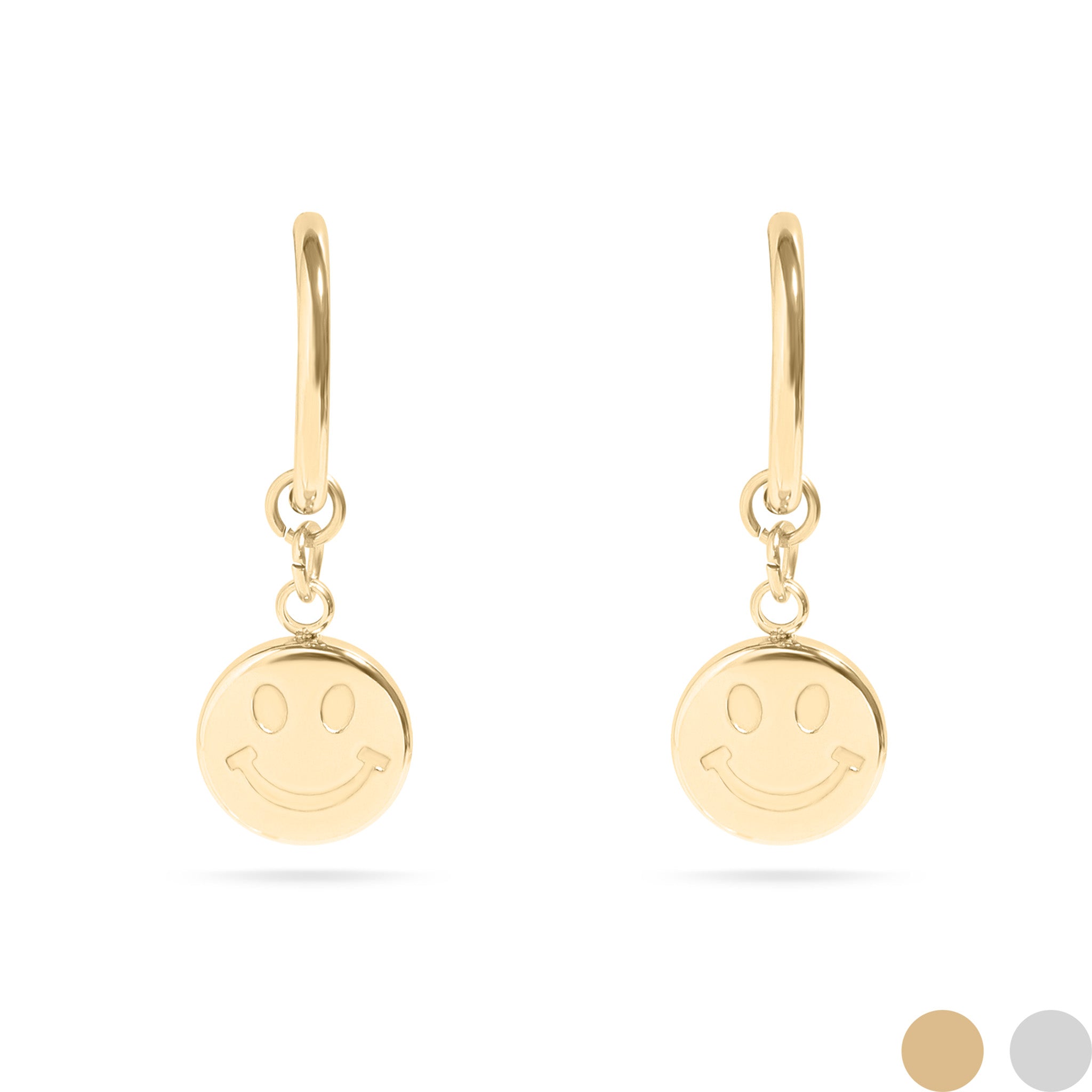 18K  Gold Stainless Steel Smiley Face Huggie Earrings
