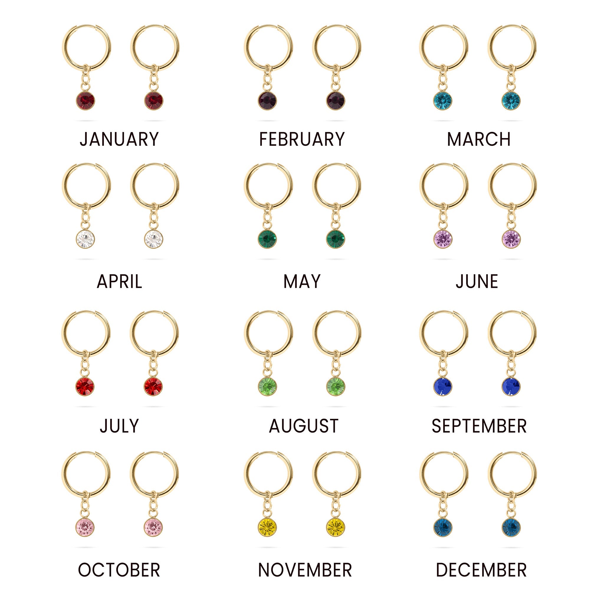 18K Gold PVD Birthstone Huggie Earrings