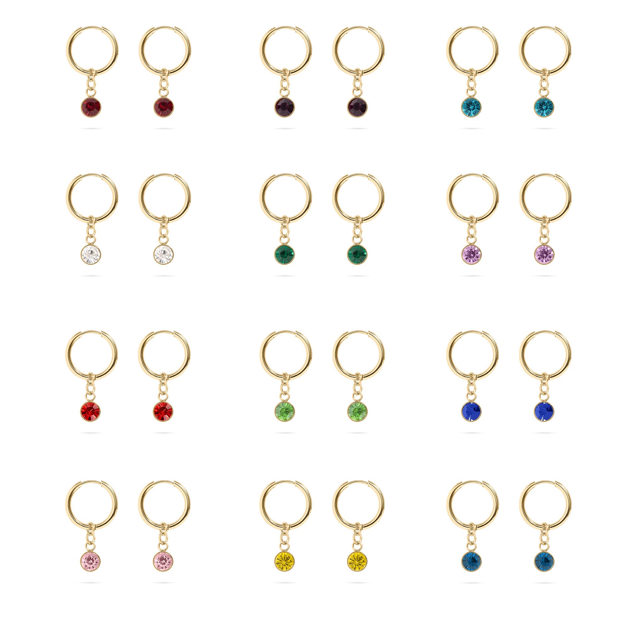18K Gold PVD Birthstone Huggie Earrings