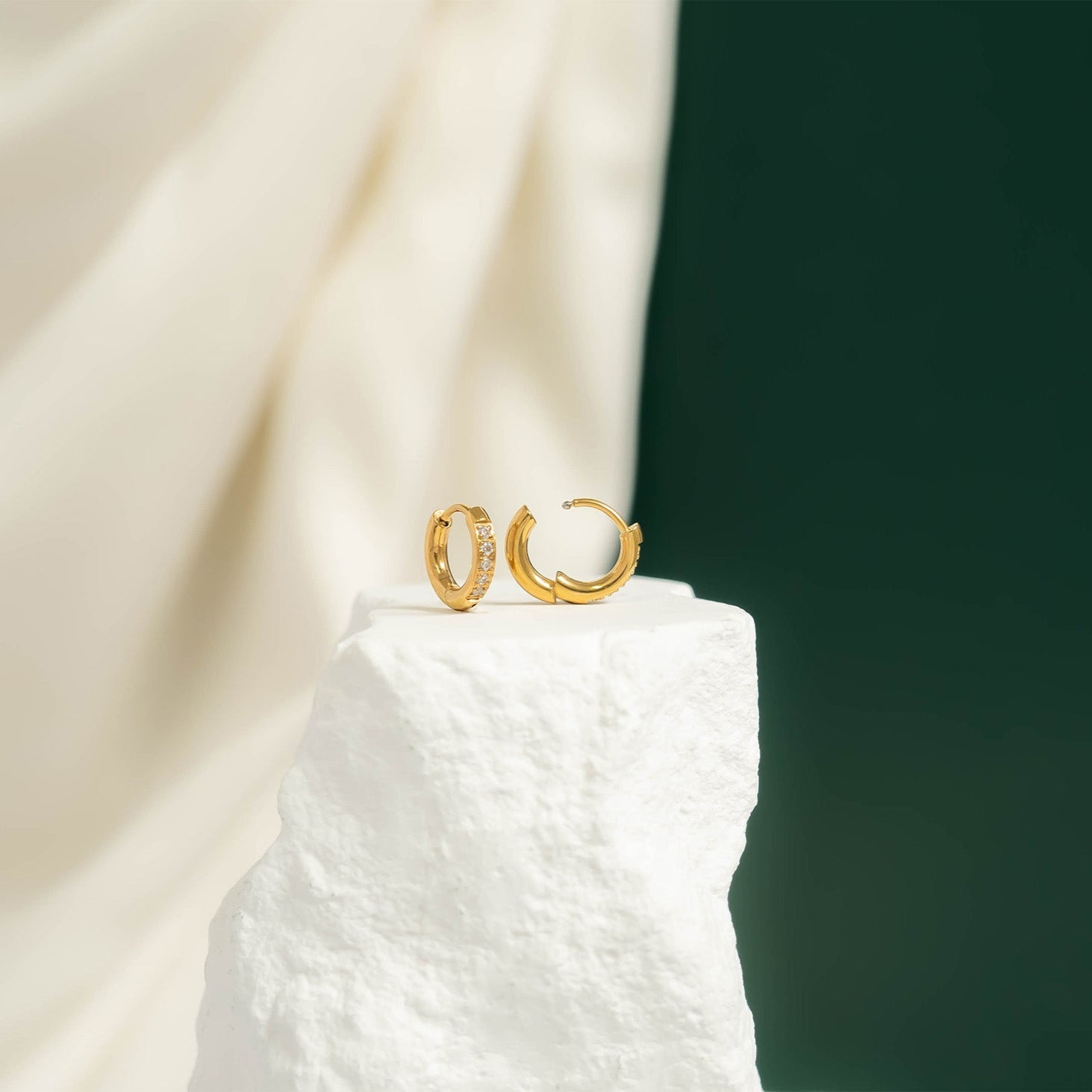 18K Gold PVD Stainless Steel CZ Stone Huggie Earrings