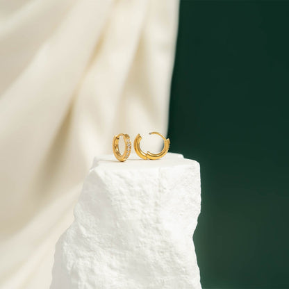 18K Gold PVD Stainless Steel CZ Stone Huggie Earrings