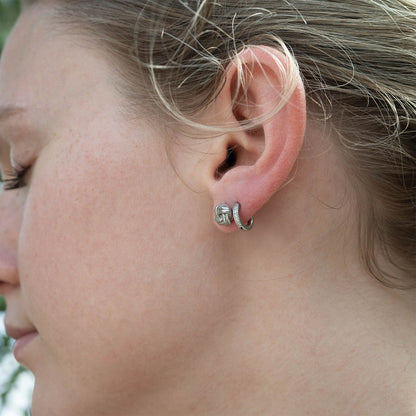18K Gold PVD Stainless Steel CZ Stone Huggie Earrings