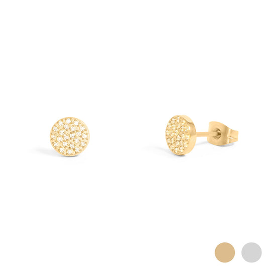 18K Gold PVD Stainless Steel Round Stud Pave Stones Earrings