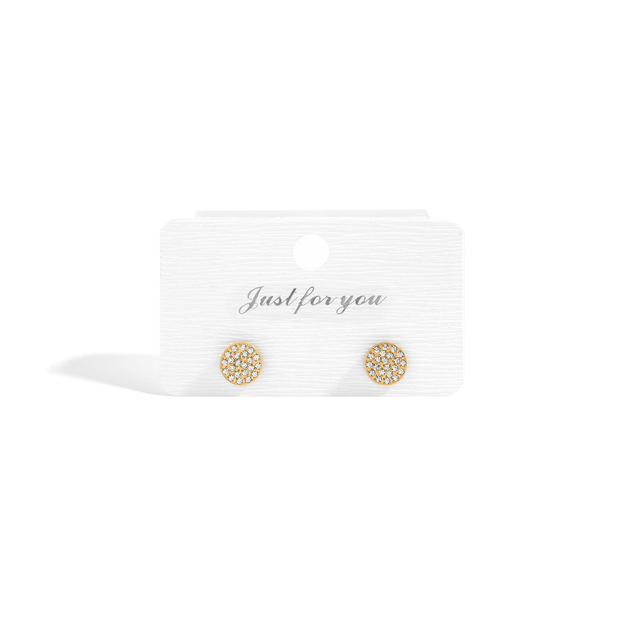 18K Gold PVD Stainless Steel Round Stud Pave Stones Earrings