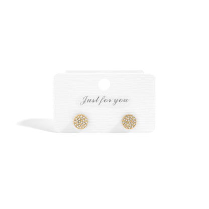 18K Gold PVD Stainless Steel Round Stud Pave Stones Earrings