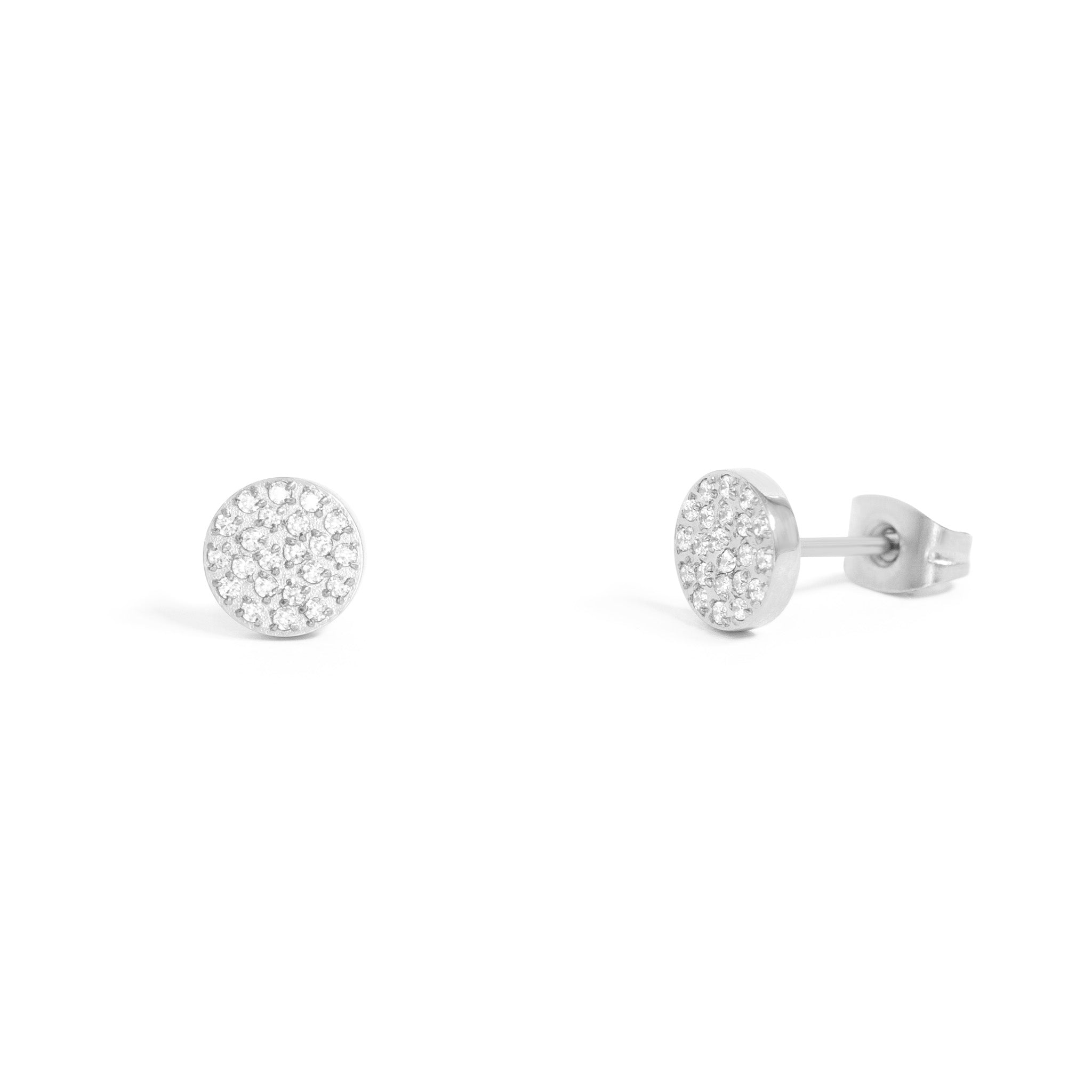 18K Gold PVD Stainless Steel Round Stud Pave Stones Earrings