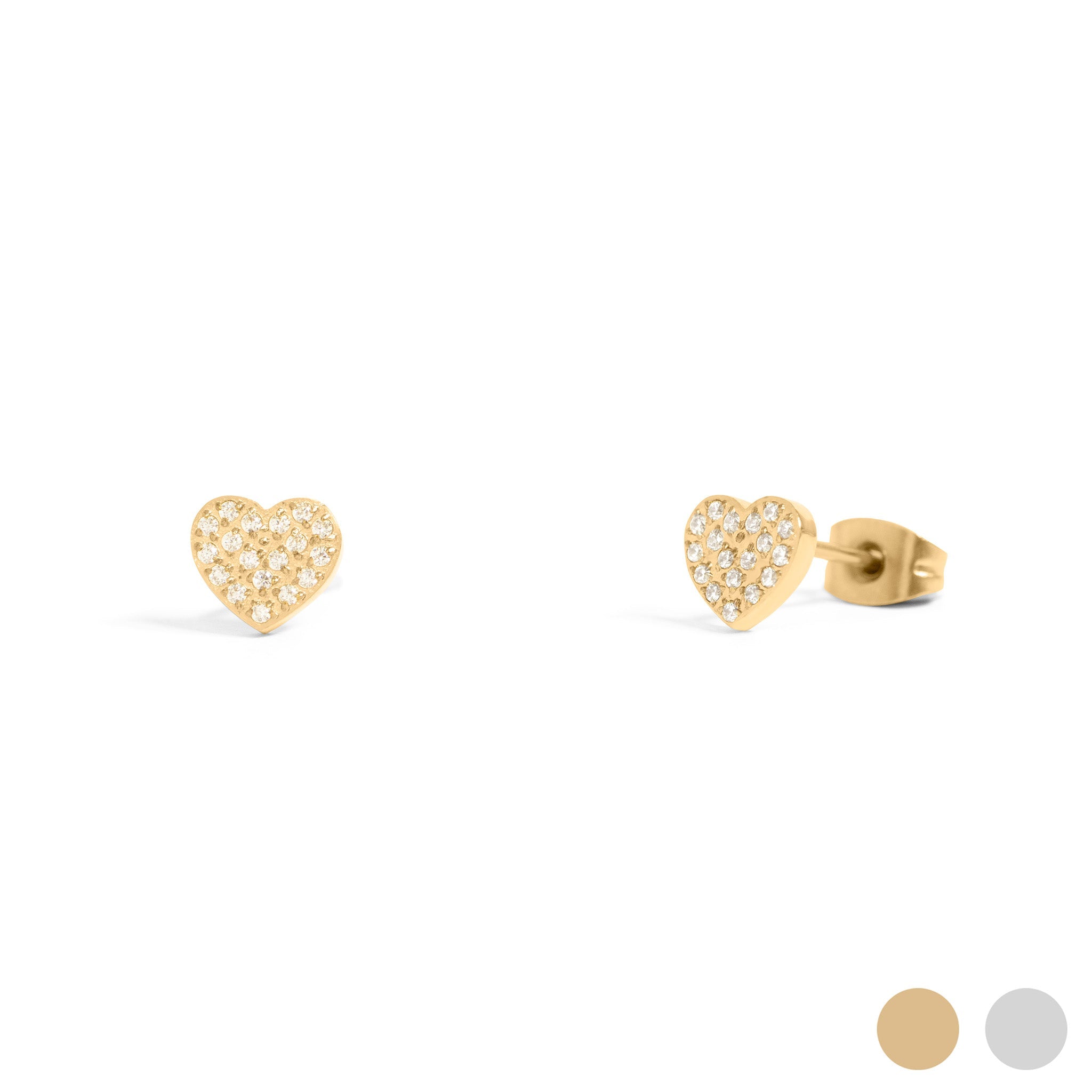 18K Gold PVD Stainless Steel Heart Stud Pave Stones Earrings