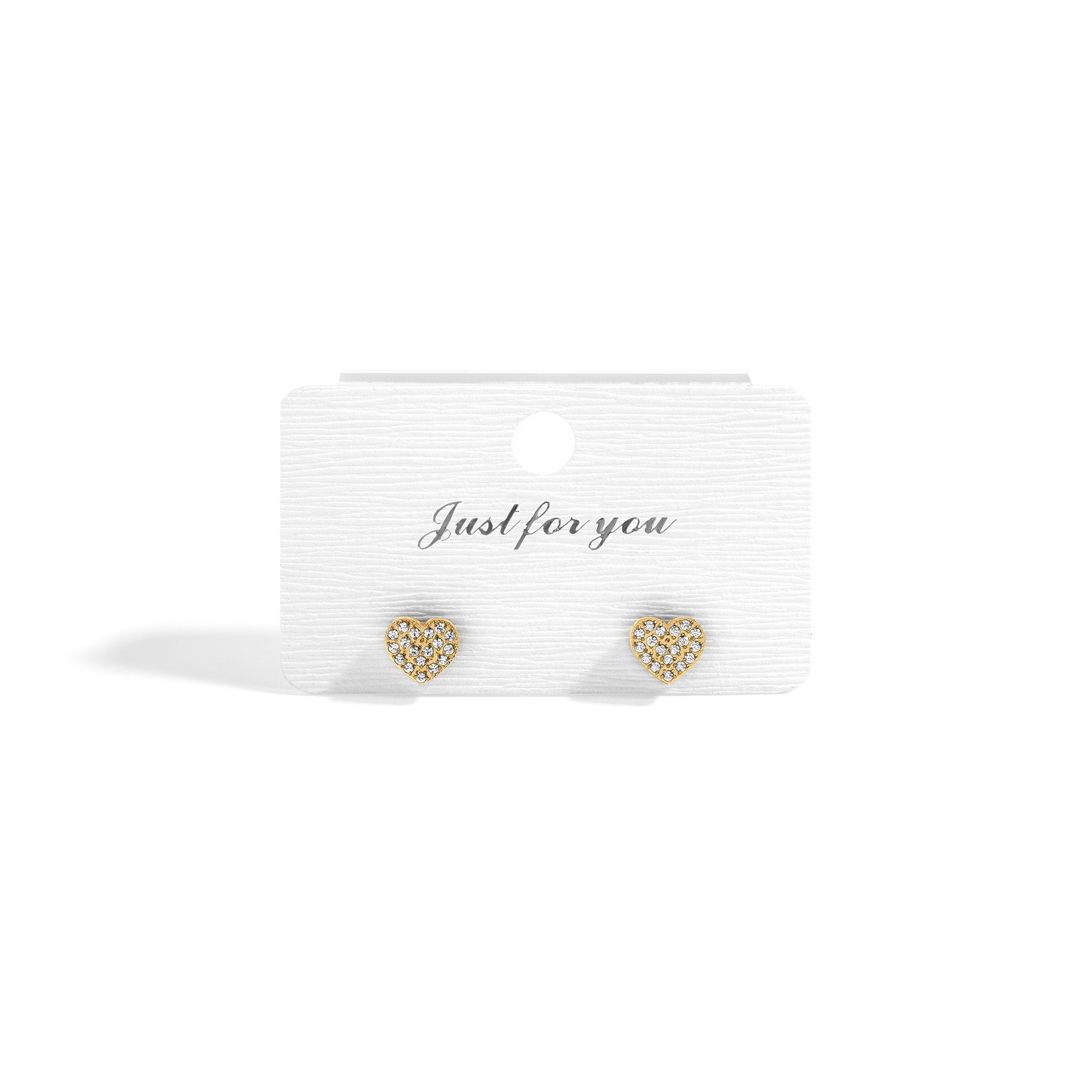18K Gold PVD Stainless Steel Heart Stud Pave Stones Earrings