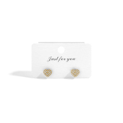 18K Gold PVD Stainless Steel Heart Stud Pave Stones Earrings