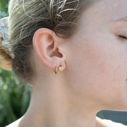 18K Gold PVD Stainless Steel Heart Stud Pave Stones Earrings