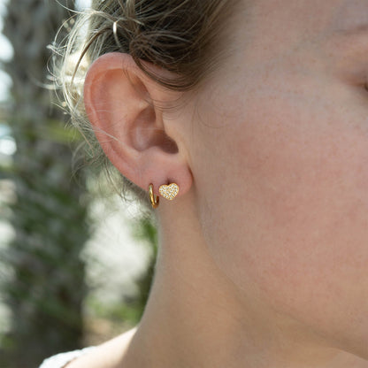 18K Gold PVD Stainless Steel Heart Stud Pave Stones Earrings