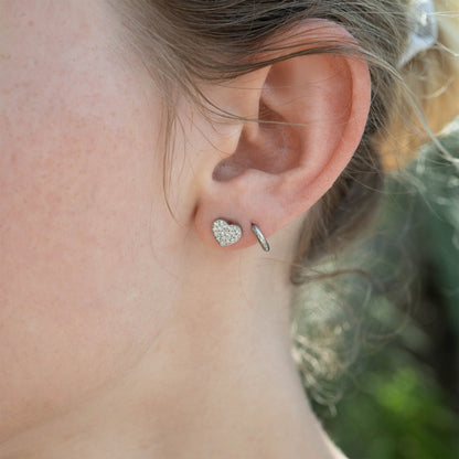 18K Gold PVD Stainless Steel Heart Stud Pave Stones Earrings