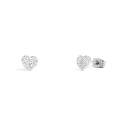 18K Gold PVD Stainless Steel Heart Stud Pave Stones Earrings