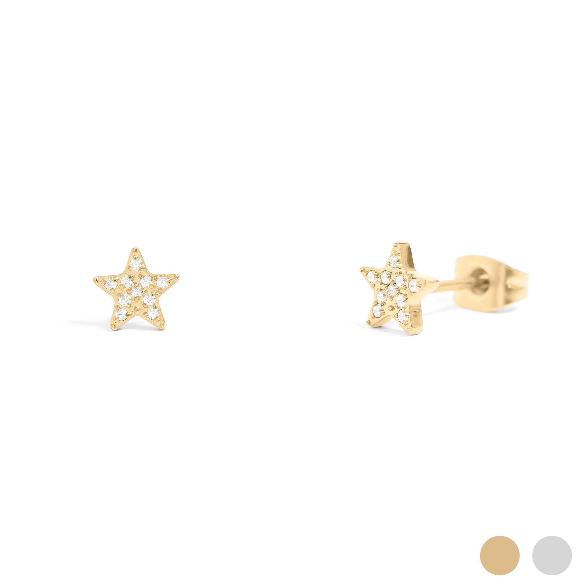 18K Gold PVD Stainless Steel Star Stud Pave Stone Earrings