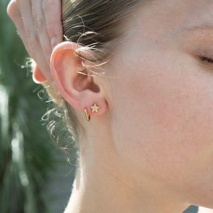 18K Gold PVD Stainless Steel Star Stud Pave Stone Earrings