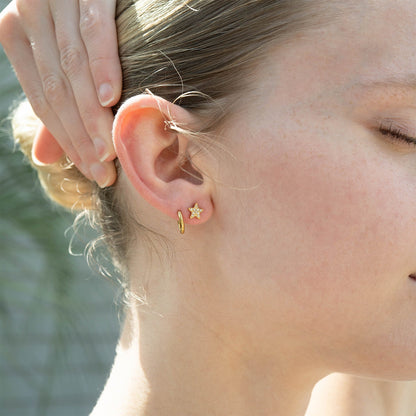 18K Gold PVD Stainless Steel Star Stud Pave Stone Earrings